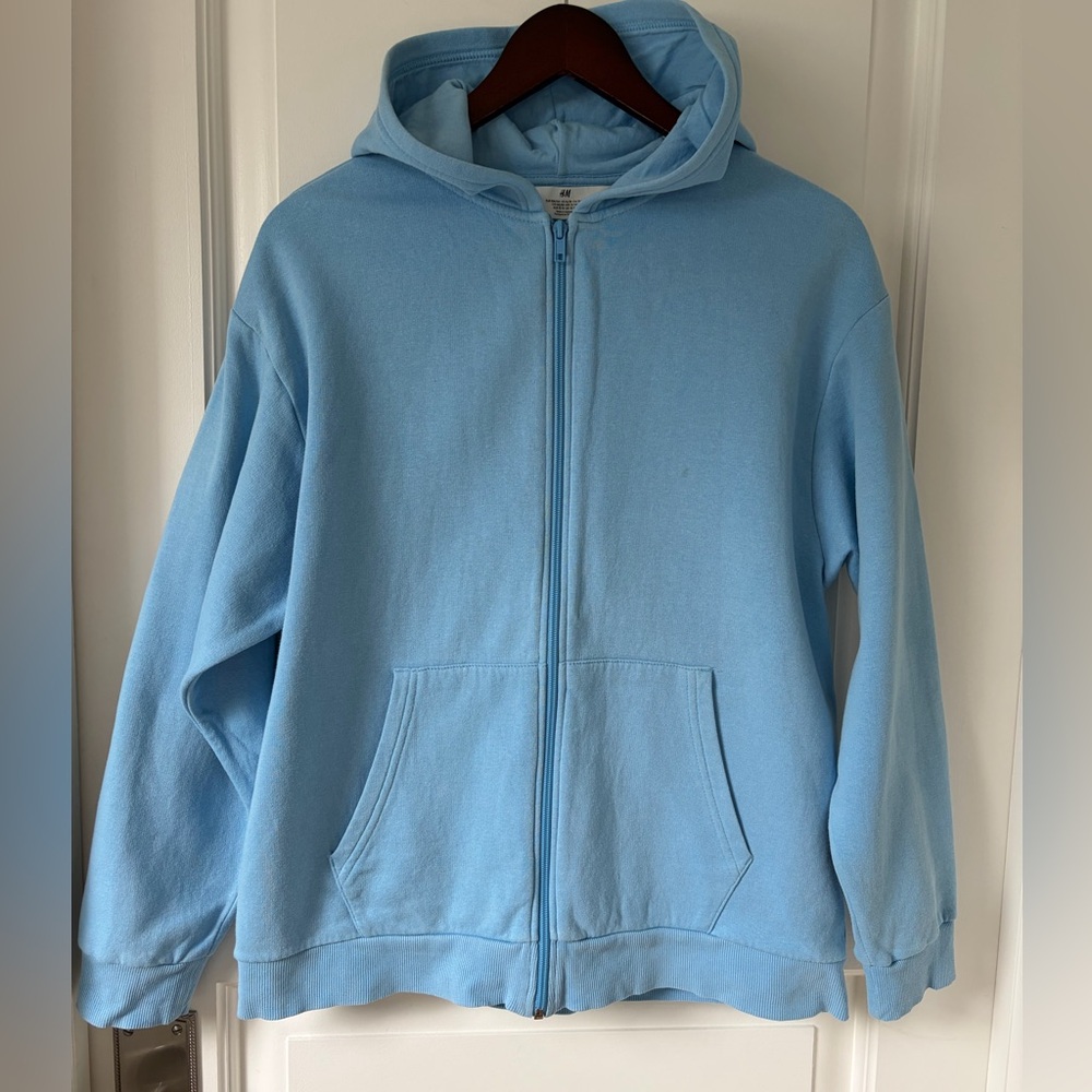 Blue Cotton Zip-up Hoodie with Pockets, 12–14 Yr